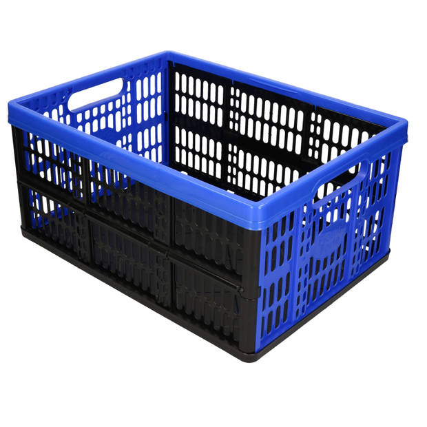 PlasticForte boodschappen kratten opvouwbaar zwart/blauw 48 x 35 x 24 cm - Boodschappenkratten