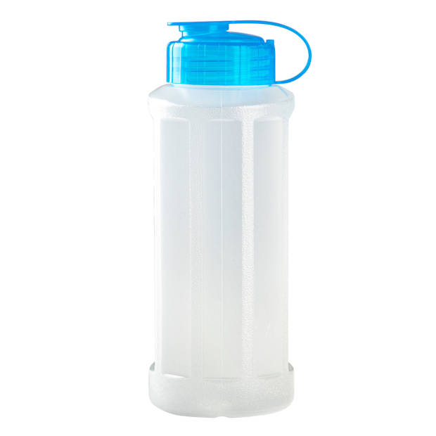 2x stuks kunststof waterflessen 1100 ml transparant met dop blauw - Drinkflessen
