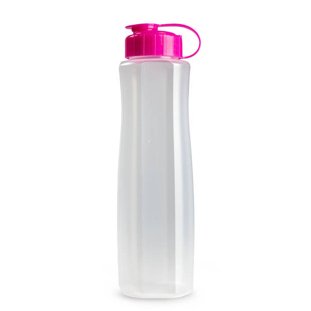 2x stuks kunststof waterflessen 1500 ml transparant met dop roze - Drinkflessen