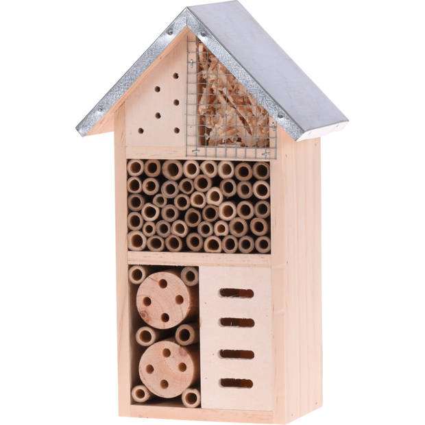 Insectenhotel - hout - metalen dak - 25 cm - Insectenhotel