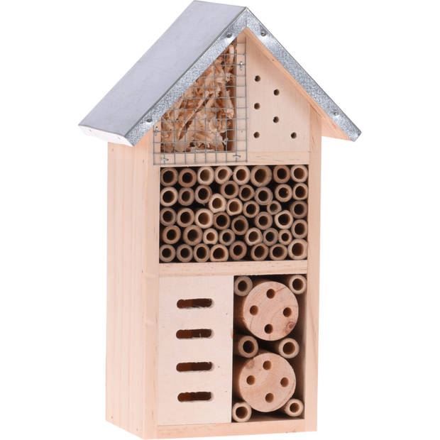 Insectenhotel huisje met metalen dak 25 cm - Insectenhotel