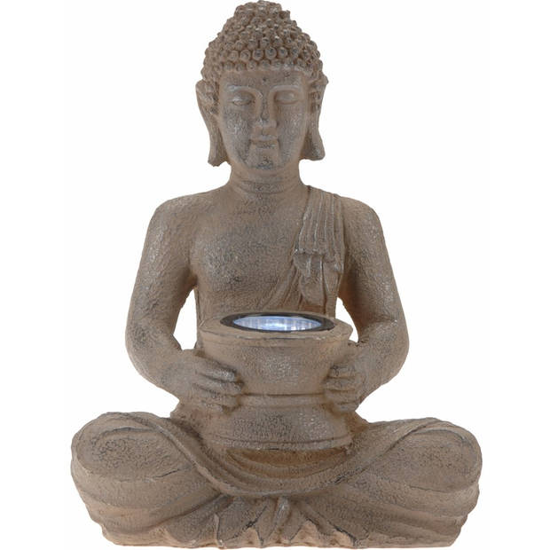 Tuinverlichting solar lamp boeddha beeld bruin 31 cm - Tuinbeelden