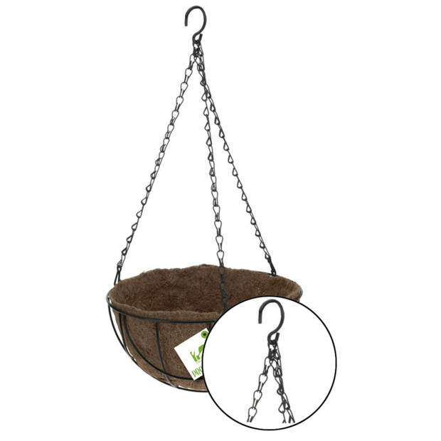 Metalen hanging basket / plantenbak zwart met ketting 30 cm - hangende bloemen - Plantenbakken
