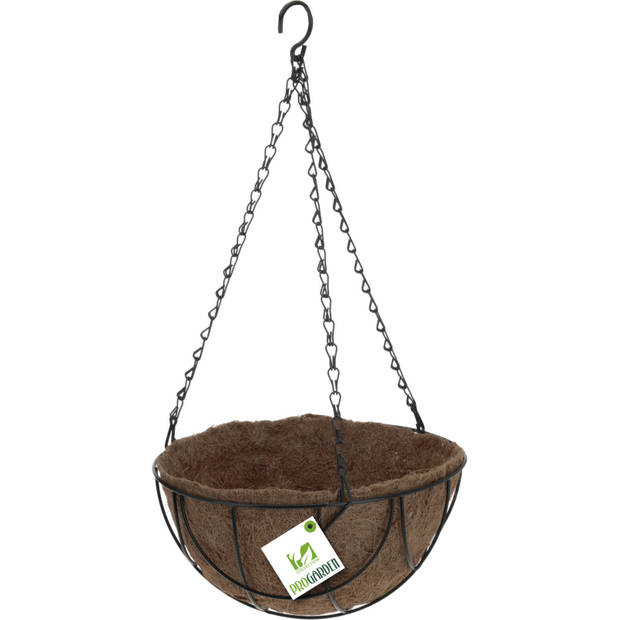 2x stuks metalen hanging baskets / plantenbakken zwart met ketting 25 cm - hangende bloemen - Plantenbakken