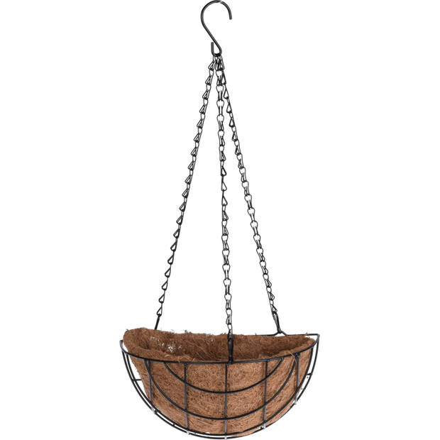 2x stuks metalen hanging baskets / plantenbakken halfrond zwart met ketting 31 cm - hangende bloemen - Plantenbakken
