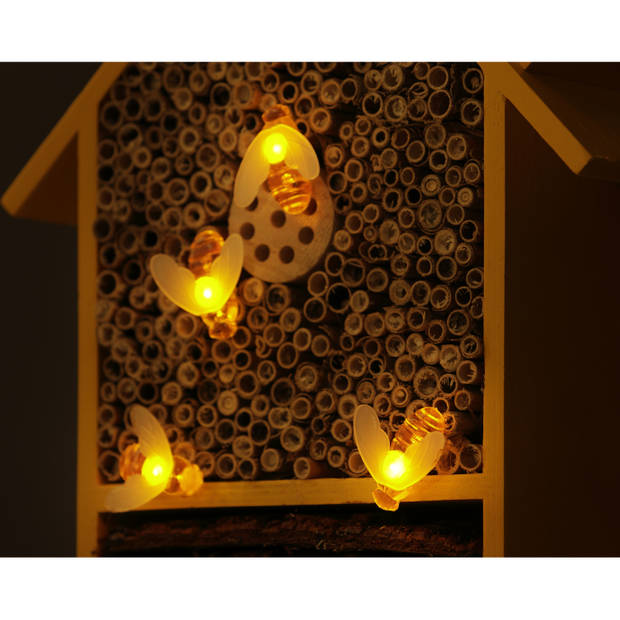 Geel insectenhotel huisje met solar lampjes 31 cm - Insectenhotel