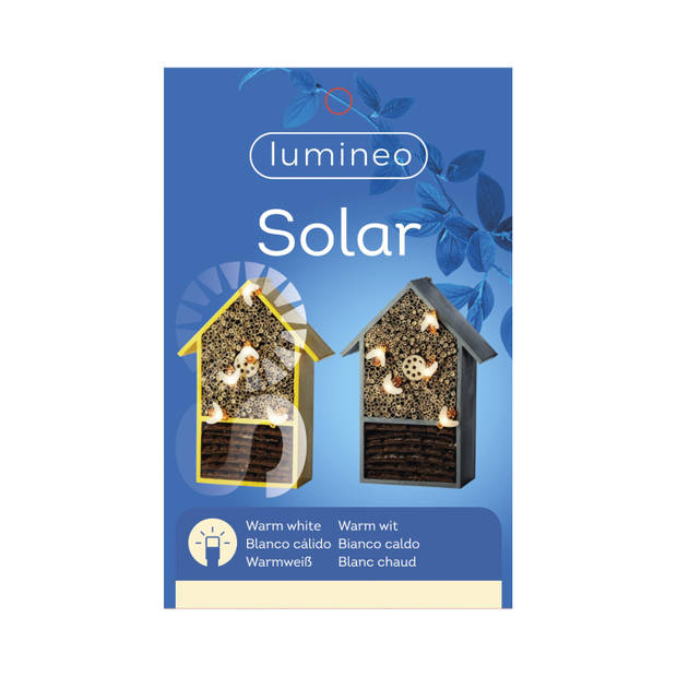 Geel insectenhotel huisje met solar lampjes 31 cm - Insectenhotel