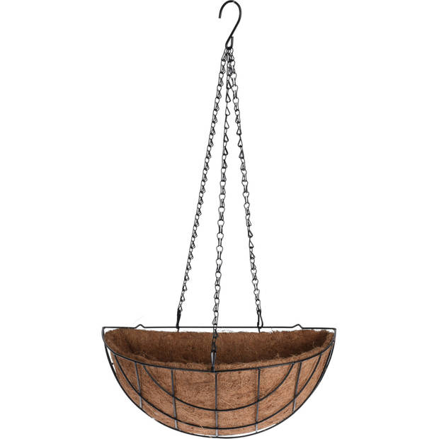 2x stuks metalen hanging baskets / plantenbakken halfrond zwart met ketting 37 cm - hangende bloemen - Plantenbakken