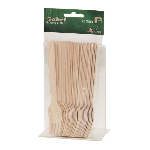 25x houten wegwerp vorken bestek 16 cm bio/eco - Feestbestek