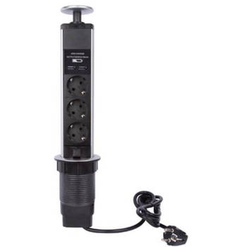 Perel stekkerdoos Pop-Up USB 3680W 6,4 x 43 cm zwart