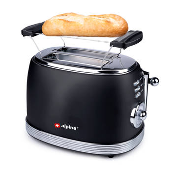 alpina Broodrooster - Retro Toaster - 6 Standen - Broodjeswarmer - 2 Sleuven - Zwart