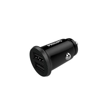 PHILIPS Autolader DLP2510/03 - 2-USB-A Poorten - Sigarettenaansteker - Compatibel met iPhone - Zwart
