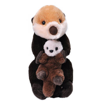 Pluche knuffel dier familie zee otters - bruin - 36 cm. Wildlife speelgoed beesten - Moeder/kind - Knuffeldier