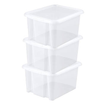 3x stuks kunststof opbergboxen/opbergdozen wit transparant L44 x B36 x H25 cm stapelbaar - Opbergbox