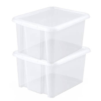 2x stuks kunststof opbergboxen/opbergdozen wit transparant L44 x B36 x H25 cm stapelbaar - Opbergbox