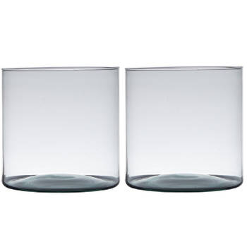Set van 2x stuks transparante home-basics cylinder vorm vaas/vazen van gerecycled glas 30 x 19 cm - Vazen