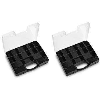 2x stuks opbergkoffertje/opbergdoos/sorteerboxen 13-vaks kunststof zwart 27 x 20 x 3 cm - Opbergbox