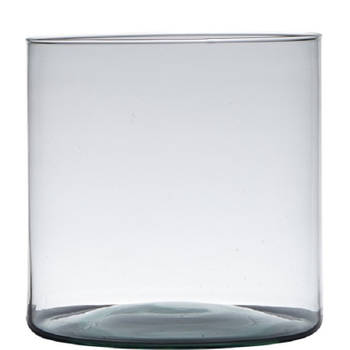 Transparante home-basics cilinder vorm vaas/vazen van gerecycled glas 30 x 19 cm - Vazen