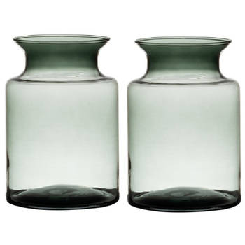 Set van 2x stuks grijze/transparante melkbus vaas/vazen van glas 20 cm - Vazen