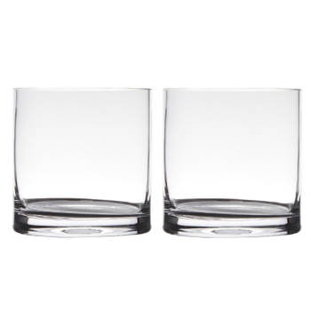 Set van 2x stuks transparante home-basics cylinder vorm vaas/vazen van glas 15 x 15 cm - Vazen