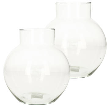 2x stuks transparante ronde vissenkom vaas/vazen van glas 20 x 19 cm - Vazen