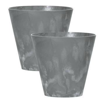 Set van 2x stuks kunststof bloempotten/plantenpotten betonlook 40 cm grijs - Plantenpotten