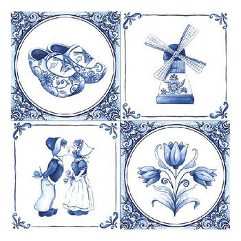 40x stuks Delfts blauw thema papieren tafel servetten 33 x 33 cm - Feestservetten