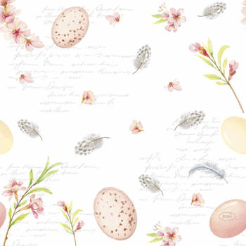 20x Pasen thema tafel servetten paaseieren wit/roze 33 x 33 cm - Feestservetten