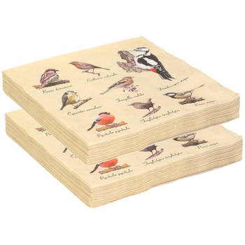 40x Papieren servetten met vogels print 33 x 33 cm - Feestservetten