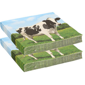 40x Boerderij thema servetten met koeien print 33 x 33 cm - Feestservetten