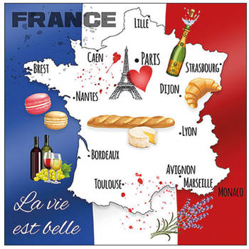 40x Tafel diner/lunch servetten 33 x 33 cm Frankrijk landen vlag thema print - Feestservetten