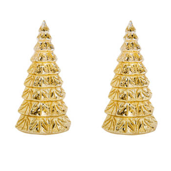 2x stuks led kaarsen kerstboom kaars goud D10 x H23 cm - LED kaarsen