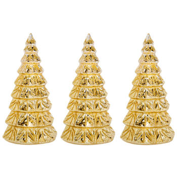 3x stuks led kaarsen kerstboom kaars goud D9 x H15 cm - LED kaarsen