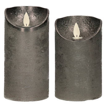 Set van 2x stuks Antraciet grijze Led kaarsen met bewegende vlam - LED kaarsen