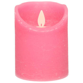 1x Fuchsia roze LED kaarsen / stompkaarsen met bewegende vlam 10 cm - LED kaarsen