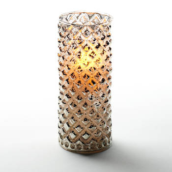 1x stuks luxe led kaarsen in zilver glas D7,5 x H17,5 cm - LED kaarsen