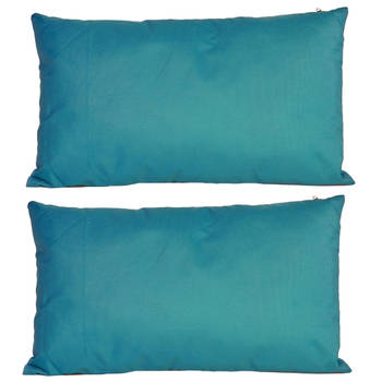 2x Bank/sier kussens voor binnen en buiten in de kleur petrol blauw 30 x 50 cm - Sierkussens