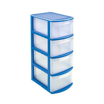 Ladeblok/bureau organizer met 4x lades blauw/transparant L39 x B28.5 x H78 cm - Ladeblok