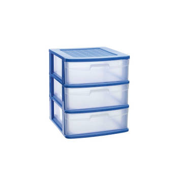 Ladeblok/bureau organizer met 3x lades blauw/transparant L40 x B39 x H49,5 cm - Ladeblok