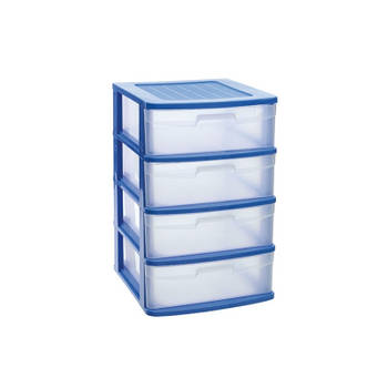 Ladeblok/bureau organizer met 4x lades blauw/transparant L40 x B39 x H65 cm - Ladeblok