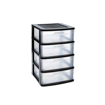 Ladeblok/bureau organizer met 4x lades zwart/transparant L40 x B39 x H65 cm - Ladeblok