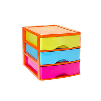 Ladeblok/bureau organizer met 3 lades multi-color/oranje L 35,5 x B 27 x H 26 cm - Ladeblok