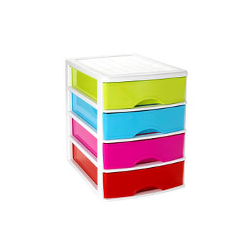 Ladeblok/bureau organizer met 4 lades multi-color/wit L 35,5 x B 27 x H 35 cm - Ladeblok