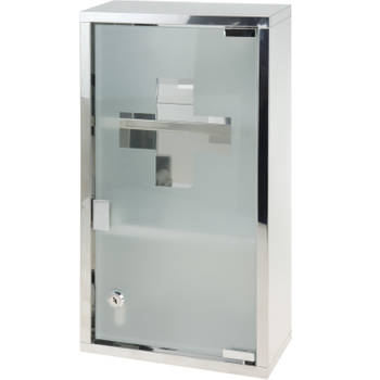 Medicijn/EHBO kastje met glazen deur met slotje 25 x 48 cm - Medicijnkastjes