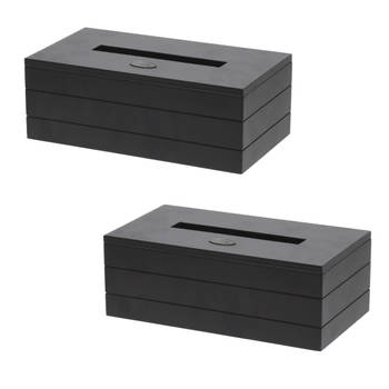 2x stuks tissuedozen/tissuebox zwart rechthoekig van mdf 25 x 13 x 9 cm - Tissuehouders