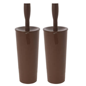 2x stuks wc-borstels/toiletborstels inclusief houder chocolade bruin 37 cm van kunststof - Toiletborstels
