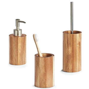 Acacia houten badkamer/toilet accessoires 3-delige set - Badkameraccessoireset