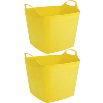 2x stuks flexibele kuip opbergmanden vierkant geel 40 liter 42 x 42 cm - Opbergmanden