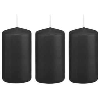 3x Kaarsen zwart 6 x 12 cm 40 branduren sfeerkaarsen - Stompkaarsen