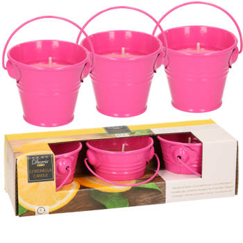 Citronella kaarsen - in zink potje - set 6x - roze - 5 branduren - geurkaarsen